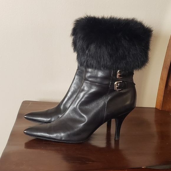 Anne Klein Shoes Anne Klein Black Leather Ankle Boots Akbetz Sz8